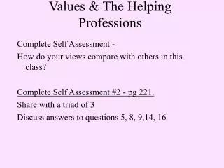Values &amp; The Helping Professions