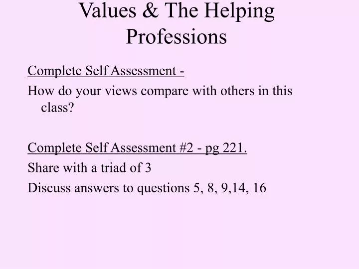 values the helping professions