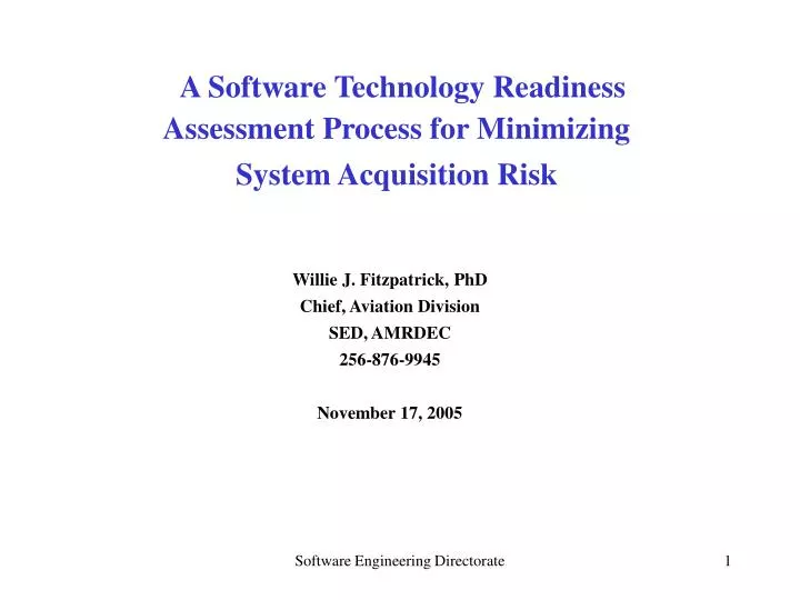 a software technology readiness assessment process for minimizing system acquisition risk