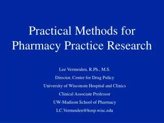 Practical Methods for Pharmacy Practice Research