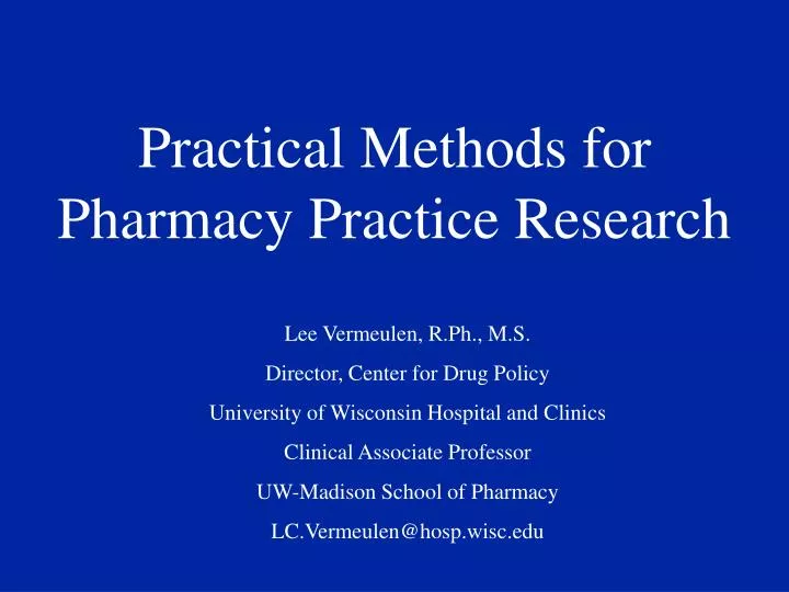 practical methods for pharmacy practice research