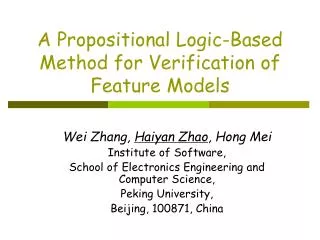 A Propositional Logic-Based Method for Verification of Feature Models