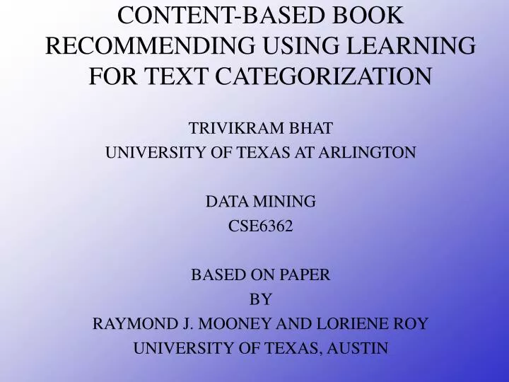 content based book recommending using learning for text categorization