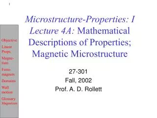 Microstructure-Properties: I Lecture 4A: Mathematical Descriptions of Properties; Magnetic Microstructure