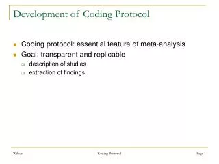 Development of Coding Protocol