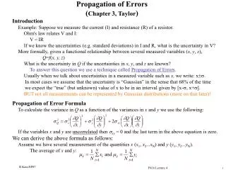 Propagation of Errors ( Chapter 3, Taylor )