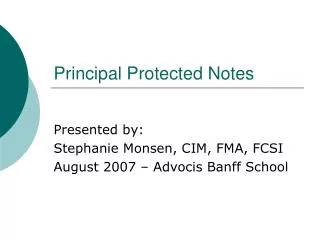 Principal Protected Notes