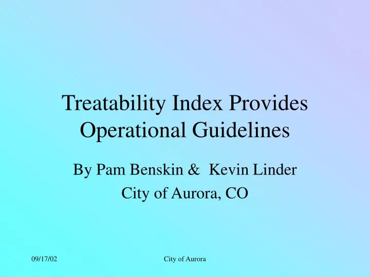 treatability index provides operational guidelines