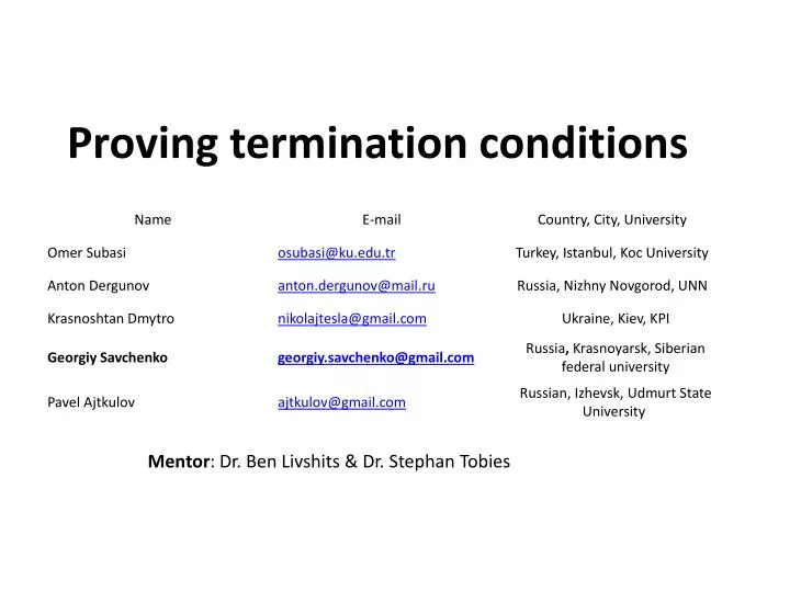 proving termination conditions