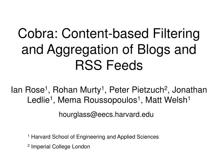 cobra content based filtering and aggregation of blogs and rss feeds