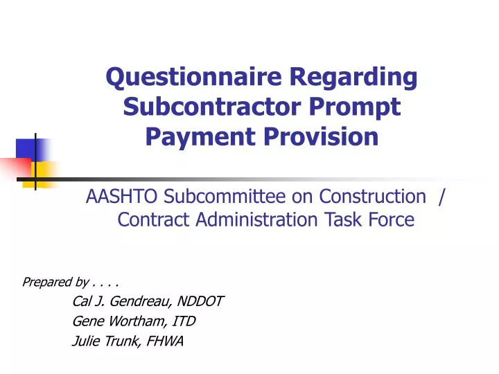 questionnaire regarding subcontractor prompt payment provision