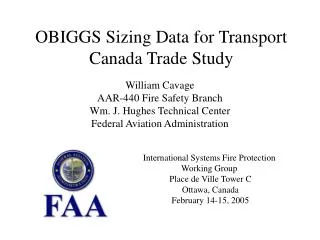 OBIGGS Sizing Data for Transport Canada Trade Study