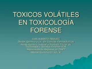 TOXICOS VOLÁTILES EN TOXICOLOGÍA FORENSE
