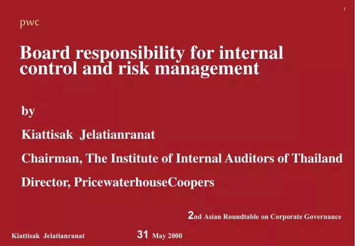 board responsibility for internal control and risk management