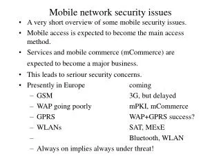 Mobile network security issues