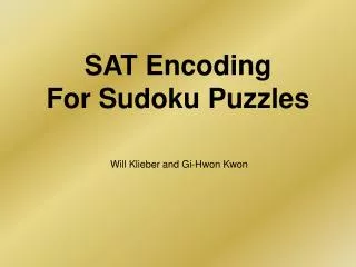 SAT Encoding For Sudoku Puzzles