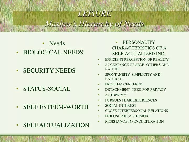 leisure maslow s hierarchy of needs