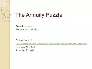 The Annuity Puzzle