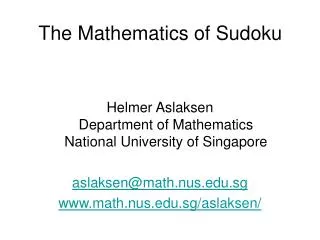 The Mathematics of Sudoku