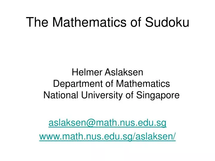 the mathematics of sudoku