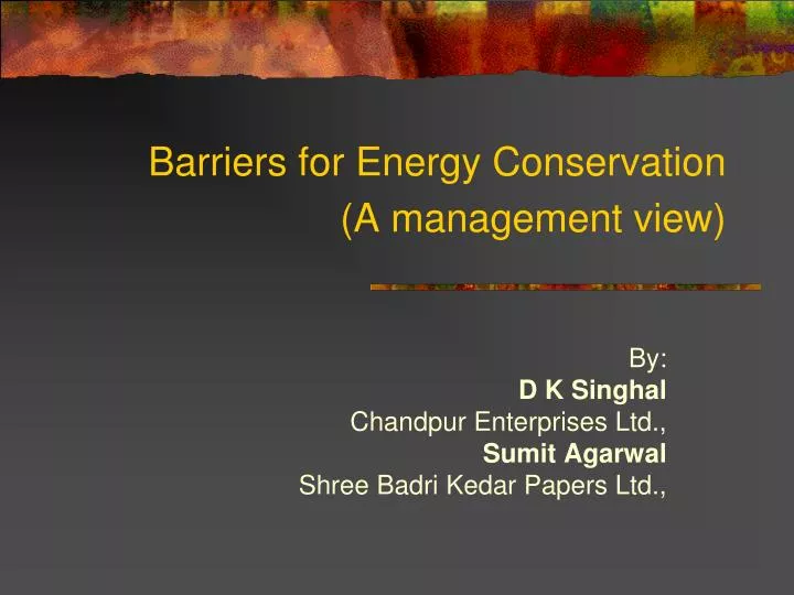 barriers for energy conservation a management view