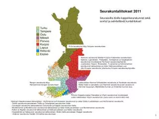 Seurakuntaliitokset 2011 Seuraavilla dioilla kappeliseurakunnat sekä sovitut ja selvitettävät kuntaliitokset