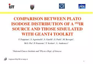 COMPARISON BETWEEN PLATO ISODOSE DISTRIBUTION OF A 192 IR SOURCE AND THOSE SIMULATED WITH GEANT4 TOOLKIT