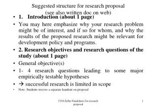 Suggested structure for research proposal (see also written doc on web)