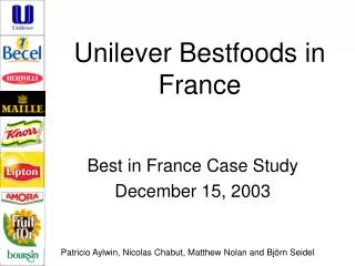 Unilever Bestfoods in France