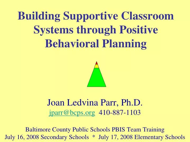 building supportive classroom systems through positive behavioral planning
