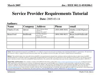 Service Provider Requirements Tutorial