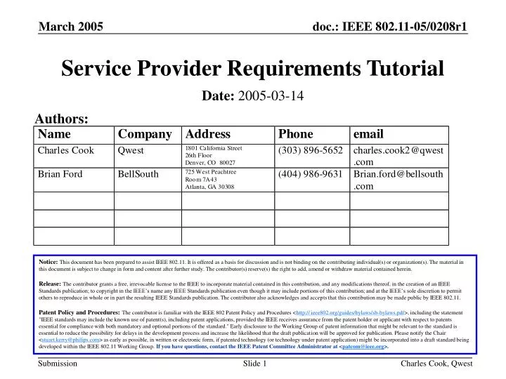 service provider requirements tutorial