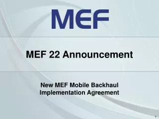 New MEF Mobile Backhaul Implementation Agreement