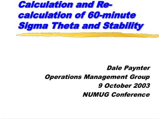 Calculation and Re-calculation of 60-minute Sigma Theta and Stability