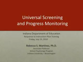 Universal Screening and Progress Monitoring