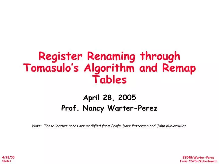 register renaming through tomasulo s algorithm and remap tables