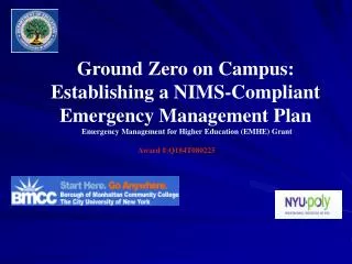 Ground Zero on Campus: Establishing a NIMS-Compliant Emergency Management Plan 	Emergency Management for Higher Educatio