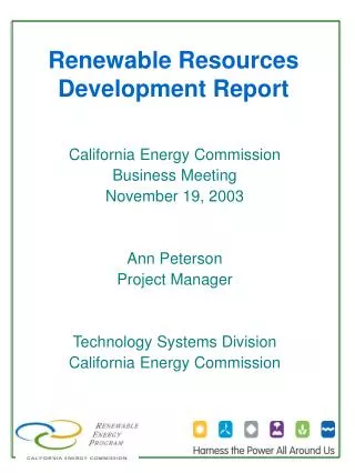 Renewable Resources Development Report