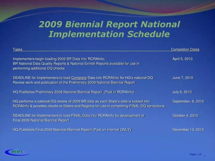 2009 biennial report national implementation schedule