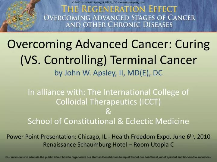 overcoming advanced cancer curing vs controlling t erminal cancer by john w apsley ii md e dc