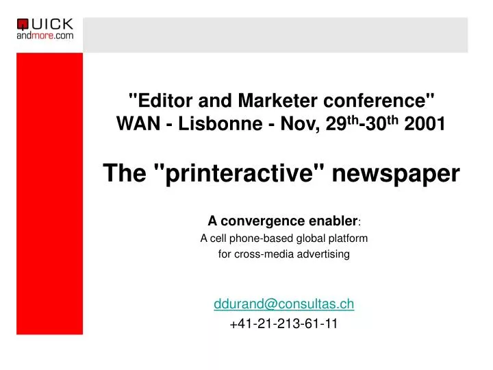 editor and marketer conference wan lisbonne nov 29 th 30 th 2001 the printeractive newspaper