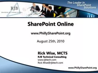 SharePoint Online www.PhillySharePoint.org August 25th, 2010