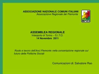 ASSOCIAZIONE NAZIONALE COMUNI ITALIANI Associazione Regionale del Piemonte