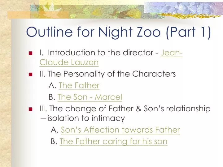 outline for night zoo part 1