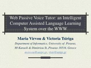 Web Passive Voice Tutor: an Intelligent Computer Assisted Language Learning System over the WWW