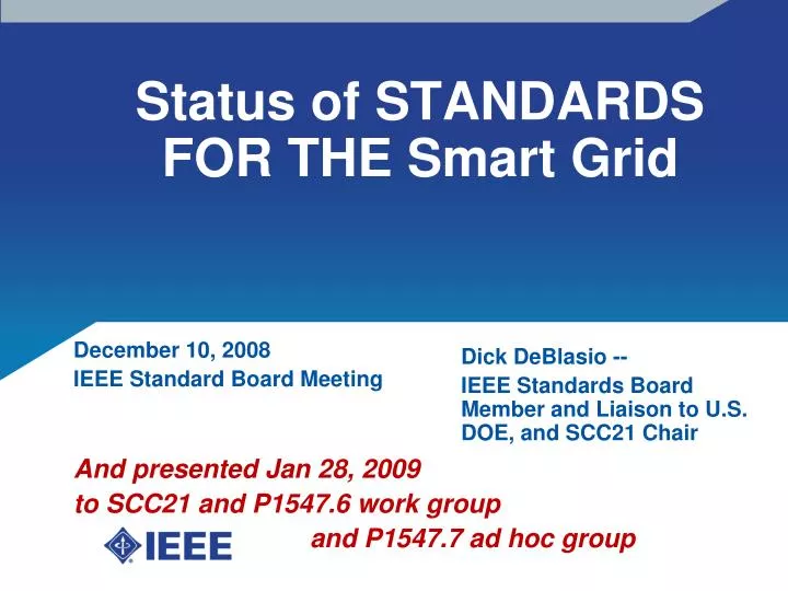 status of standards for the smart grid