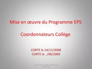 mise en uvre du programme eps coordonnateurs coll ge