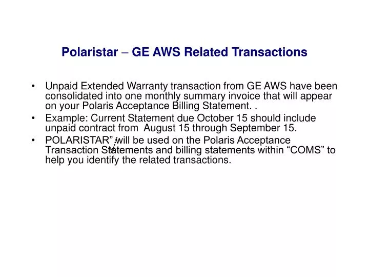 polaristar ge aws related transactions