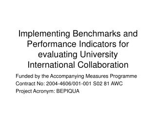 Implementing Benchmarks and Performance Indicators for evaluating University International Collaboration