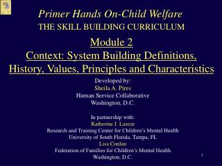 THE SKILL BUILDING CURRICULUM Module 2 Context: System Building Definitions, History, Values, Principles and Characteris